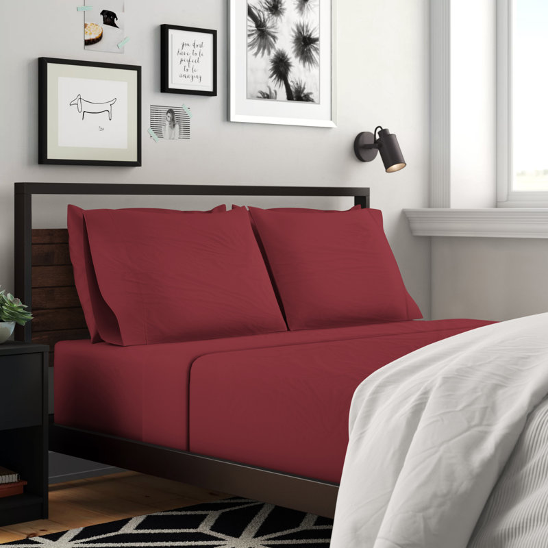 Brushed Microfiber Breathable Wrinkle Resistant Sateen Sheet Set, Queen Sheet Set + 1 Fitted Sheet + 2 Pillowcases, Burgundy