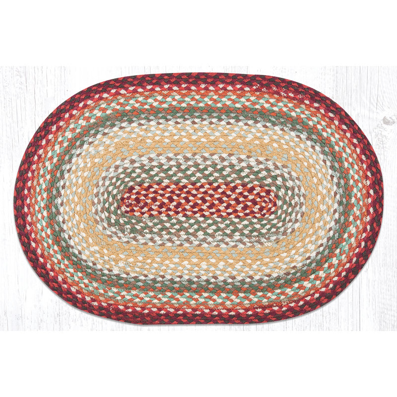 Handmade Red and Green Oval Braided Jute Rug
