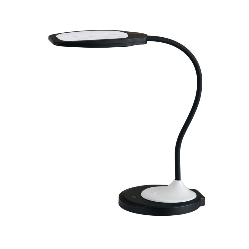 Lampe de table à DEL Lorell avec chargeur USB, noir et rouge vif, à intensité variable, compacte et réglable, Blanc