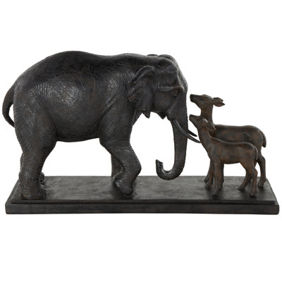 Cole And Grey Resin Walking Elephant Decorative Sculpture With Dark Brown Deer