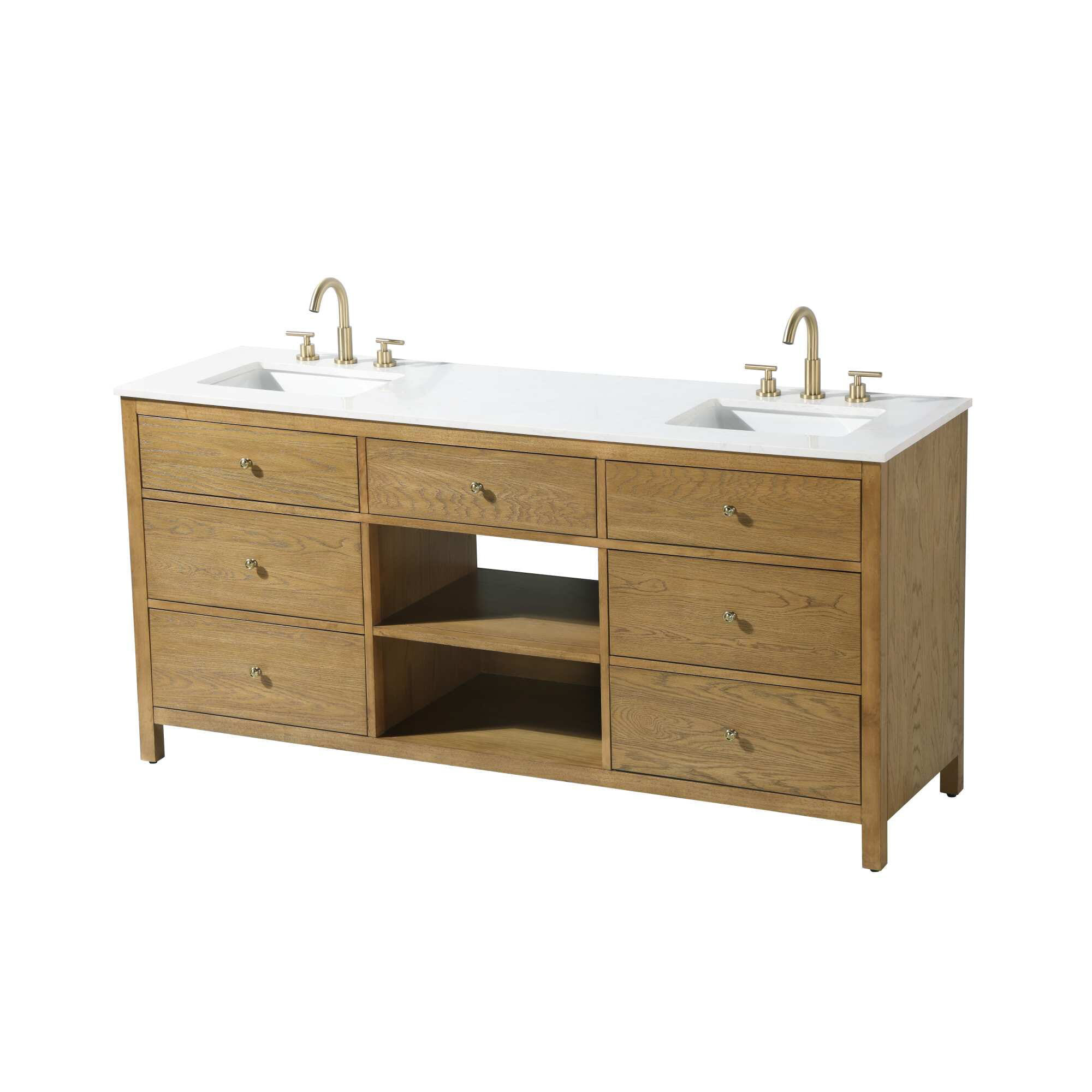 Double Bathroom Vanity, Honey Teak/Gold, 72"