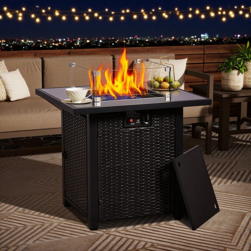 8 Piece Patio Conversation Sets With Fire Pit Table, Brown,  Navy