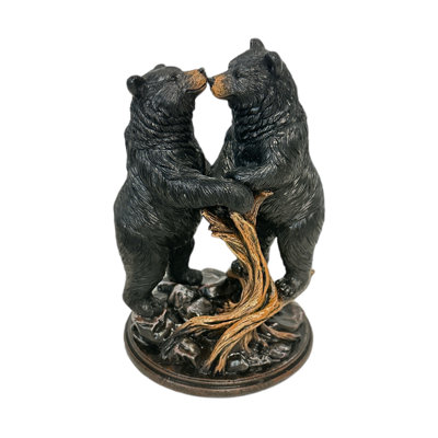 Polyresin Black Bear Kissing Couple on Tree Branch Rustic Cabin Lodge Freestanding Figurine