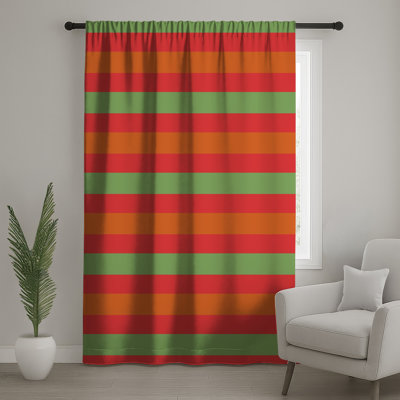 Rideaux de fenêtre rouges, verts et orange à rayures, voilages et voilages à rayures - 1 panneau