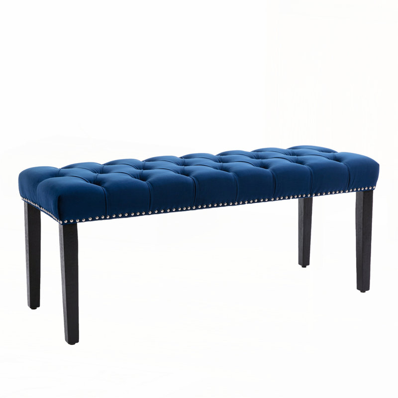 Upholstered Tufted Bench Ottoman, Black, Blue