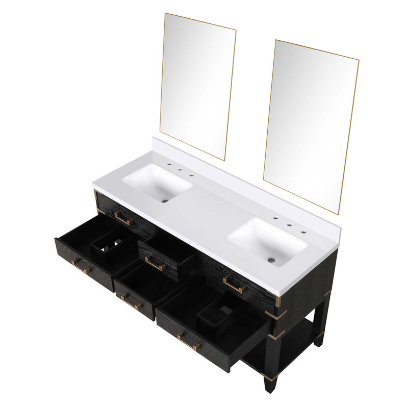 Double Bath Vanity With Mirrors And Open Shelf