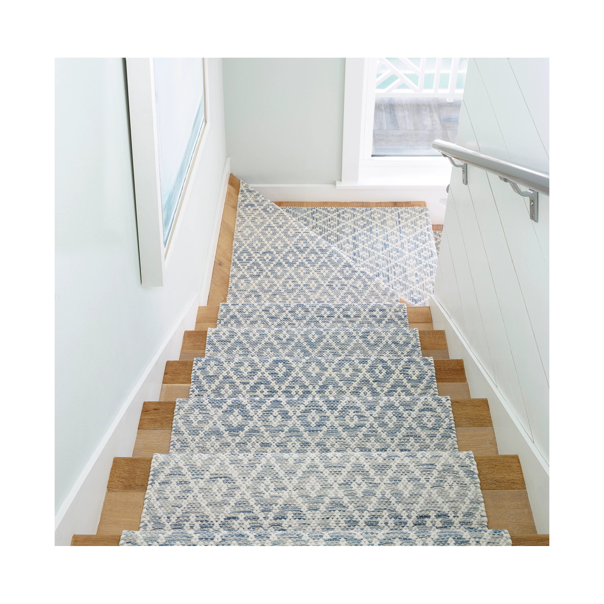 Melange Diamond Blue Handwoven Cotton Rug, Runner 2'5" x 8'
