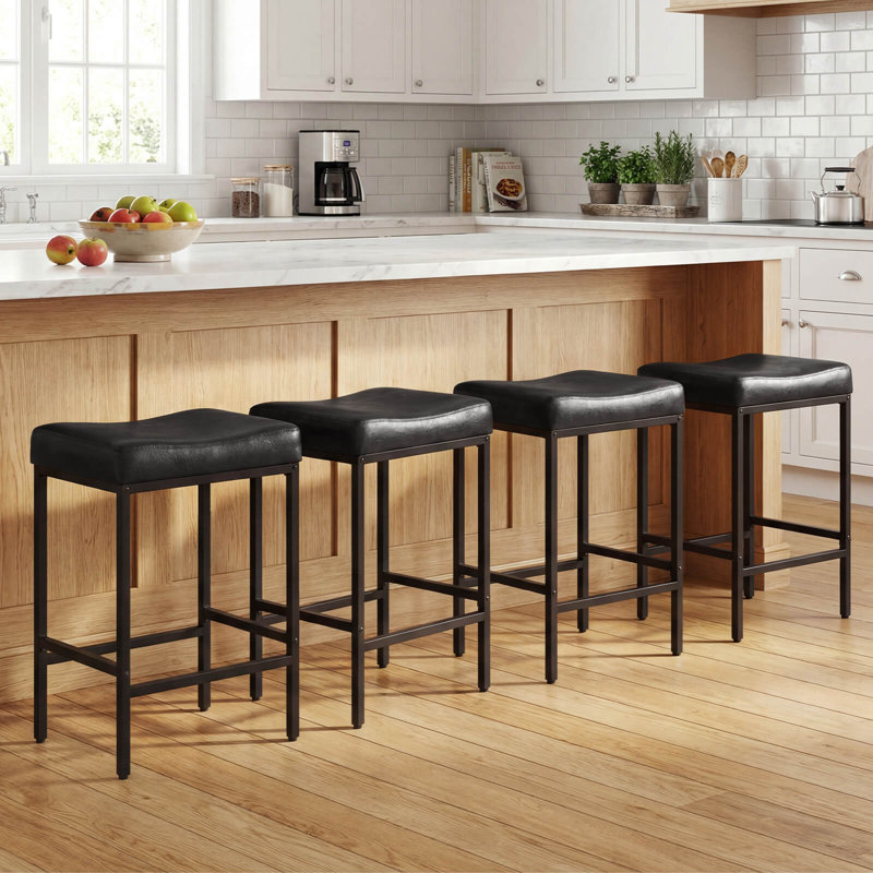 Ensemble de 4 tabourets de bar revêtus de similicuir avec pieds en métal et 4 tabourets de bar, 4