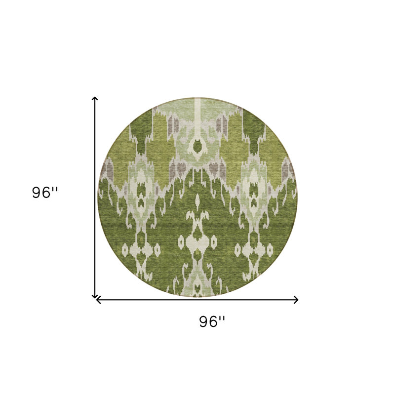 Tapis d'intérieur rond lavable en ikat vert olive et artichaut 8 pi HomeRoots