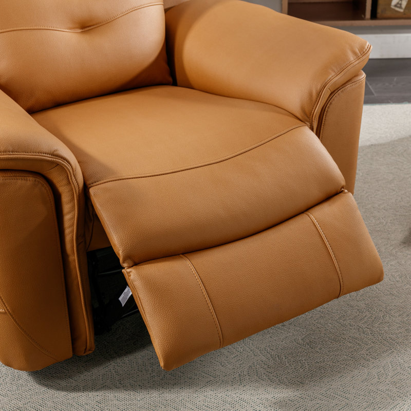 Fauteuil inclinable électrique en cuir Vegan de 39,4 po de large avec USB Alverez (ensemble de 8), Similicuir orange