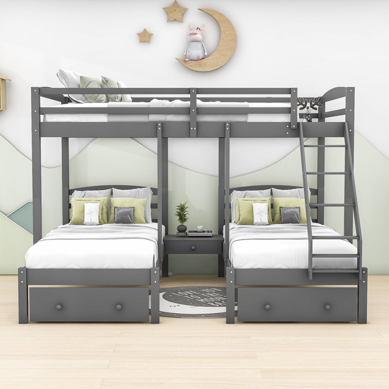 Full over Twin & Twin 3 Drawer Triple / Quad Bunk Bed by Xiao Hailuo