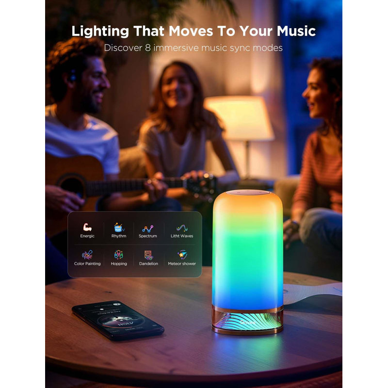 Smart Table Lamp 2, Touch Bedside Small Table Lamp Work With Matter, Alexa, LED Desk Lamp With 64 Scene Modes, Color Changing Lamp For Bedroom Living Room Dimmable Night Light(Corded)
