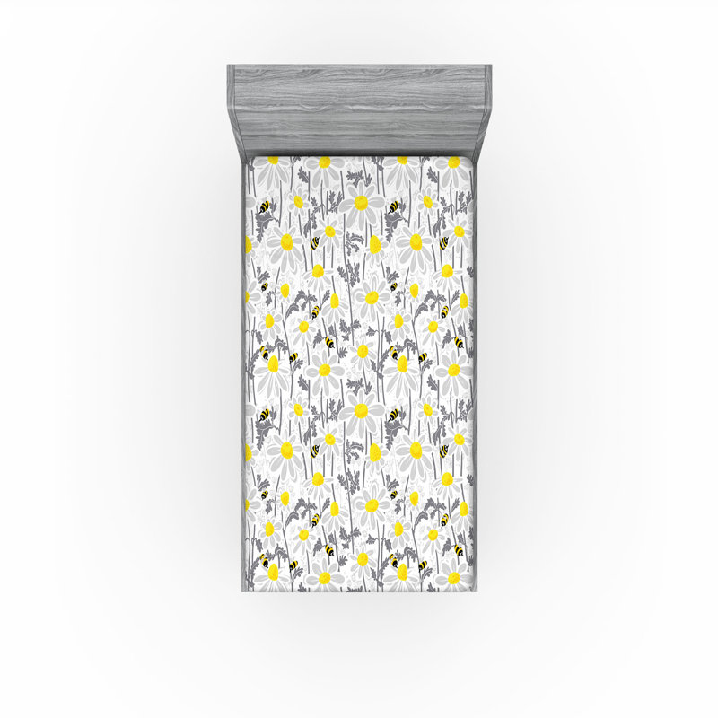 Drap-housse Ambesonne, paquet de 2, Drap-housse simple TG, Motif floral gris / jaune / blanc