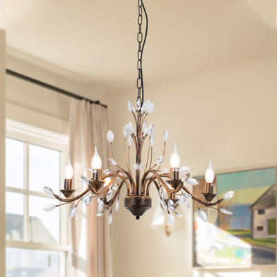 27-Inch Bronze American Retro Crystal Candle Chandelier, Suitable For Dining Room And Living Room