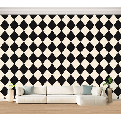 Wall Mural Peel and Stick Wallpaper Black White Harlequin Diamond Geometric Seamless Checkerboard Self-Adhesive Removable Contact Paper Wall Decor for Living Room Bedroom 100"H x 144"W