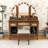 Makeup Vanity Desk with Tri-Fold Mirror, LED Bulbs, Cabinets, Charging Station and Stool-1277748642