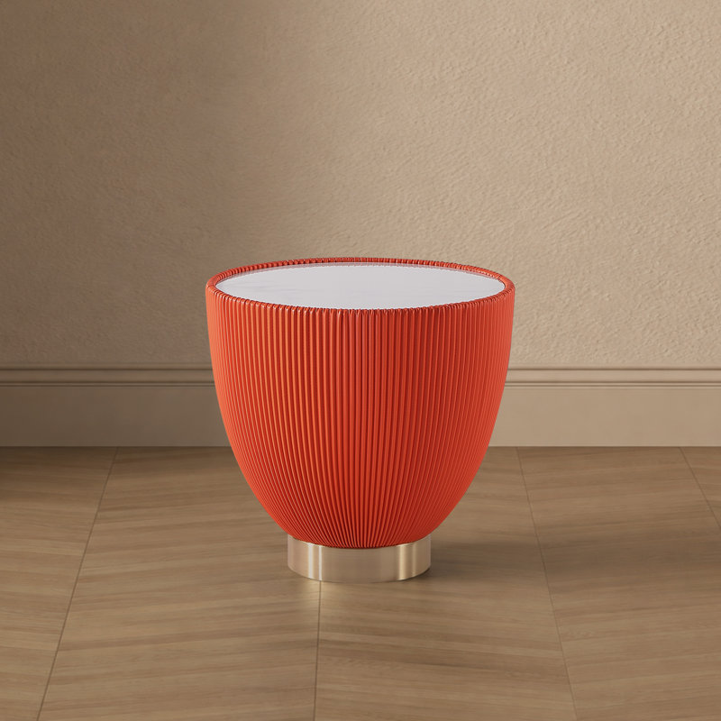 Table de bout en acier inoxydable avec plateau en pierre frittée Anderson, Orange