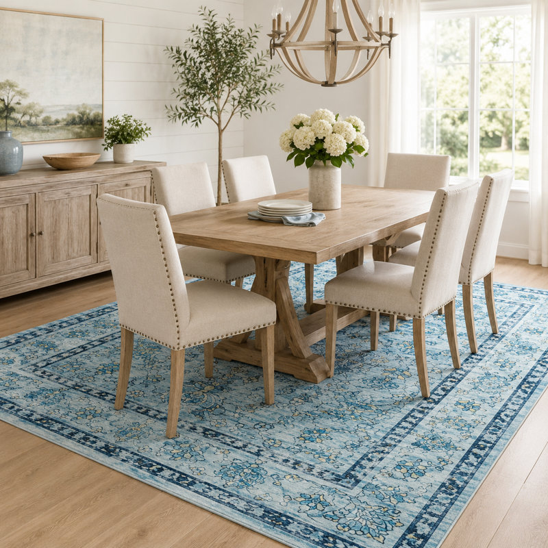 Tapis à motif floral lavable Fillender, Rectangle 6 pi x 9 pi