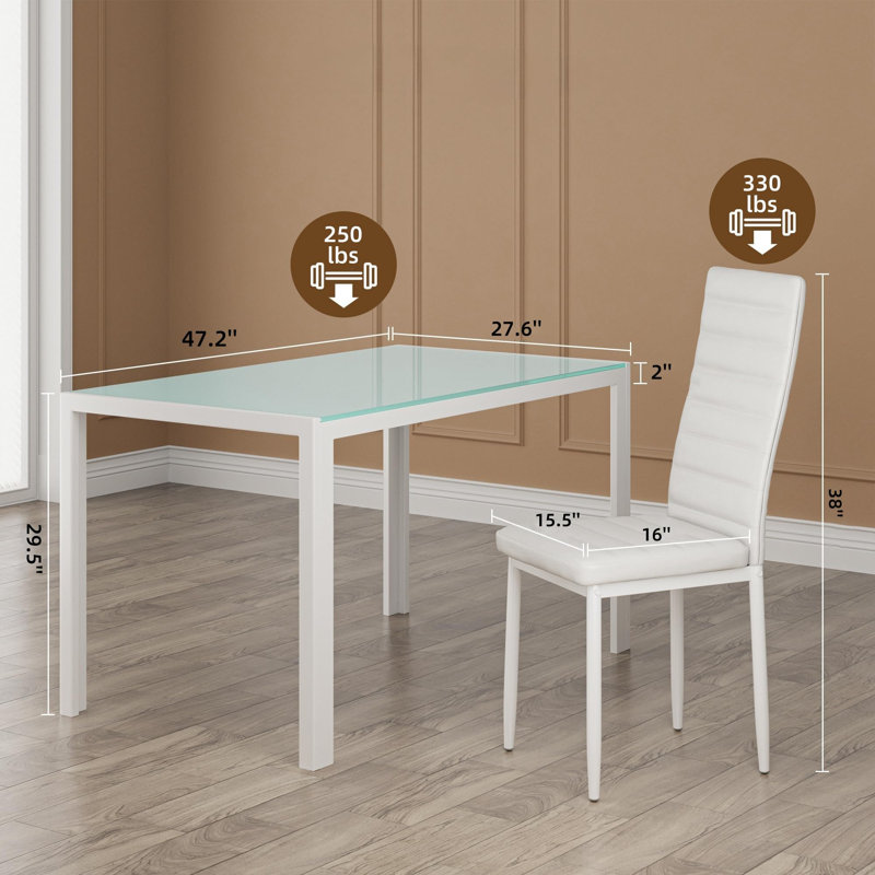 Ensemble de salle à manger 5 pièces en verre trempé moderne, Blanc