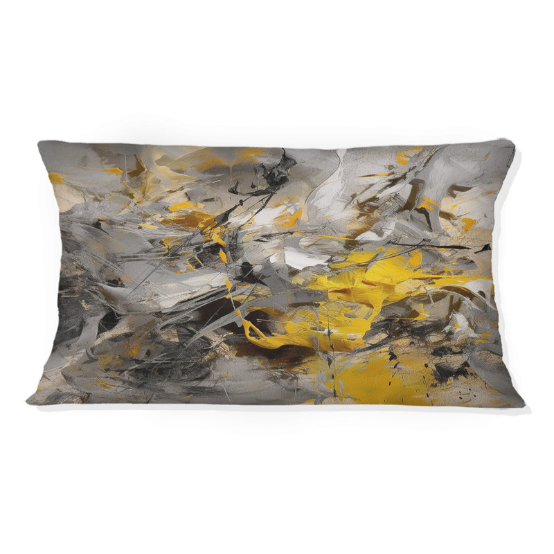 Jaune moutarde et gris vif III - coussin imprimé, Rectangulaire, 12" x 20"