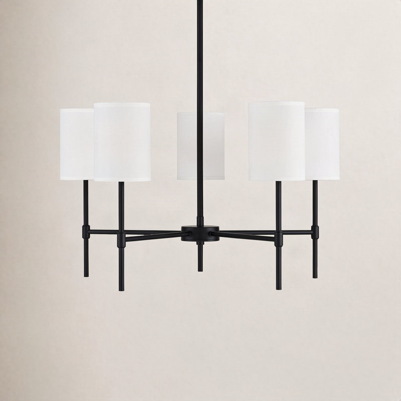 Lustre classique 5 lumières à abat-jour noir mat Millie, Noir mat, Oui