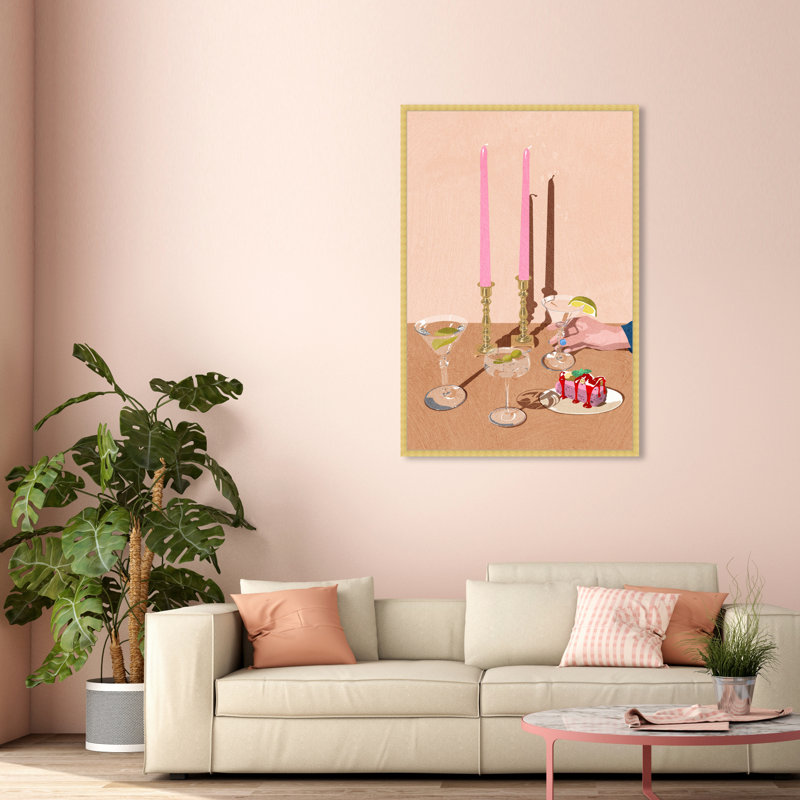 Après le dessert - Peinture sur toile, H 54 po x l 36 po, Papier avec cadre doré