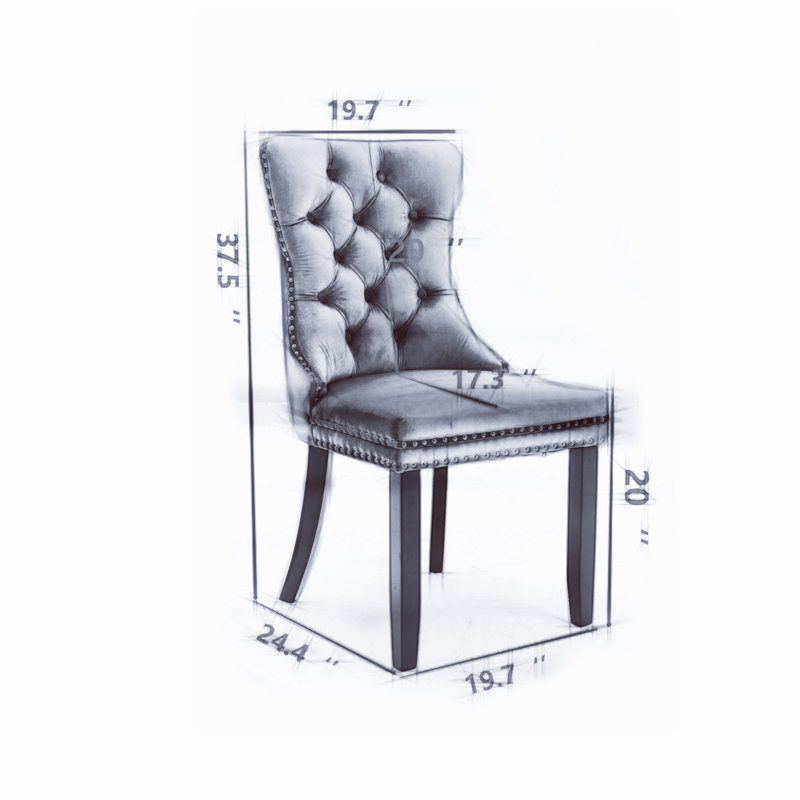 Allena Tufted Chairs Upholstered Chairs with Solid Wood Frame Nailhead Back and Ring Pull Trim , Velvet Khaki, Light Wood