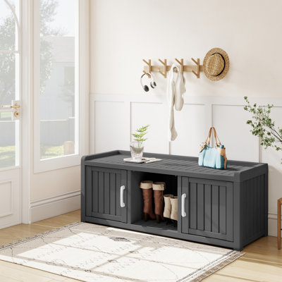 46.86"W Resin Shoe Storage Cabinet With 2 Doors And Adjustable Shelves(Black)