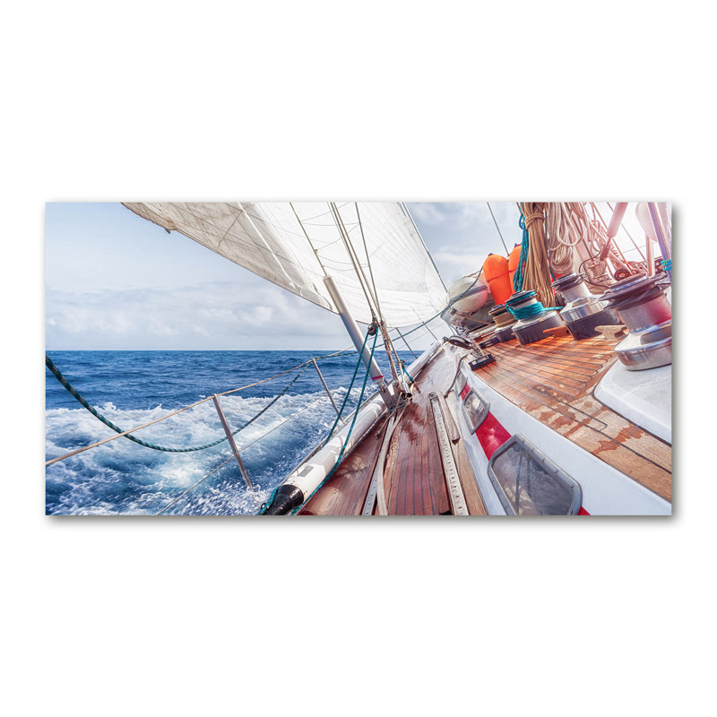Avihay Vehicles - Brown - Sailboat In The Sea - No Frame Print on Glass