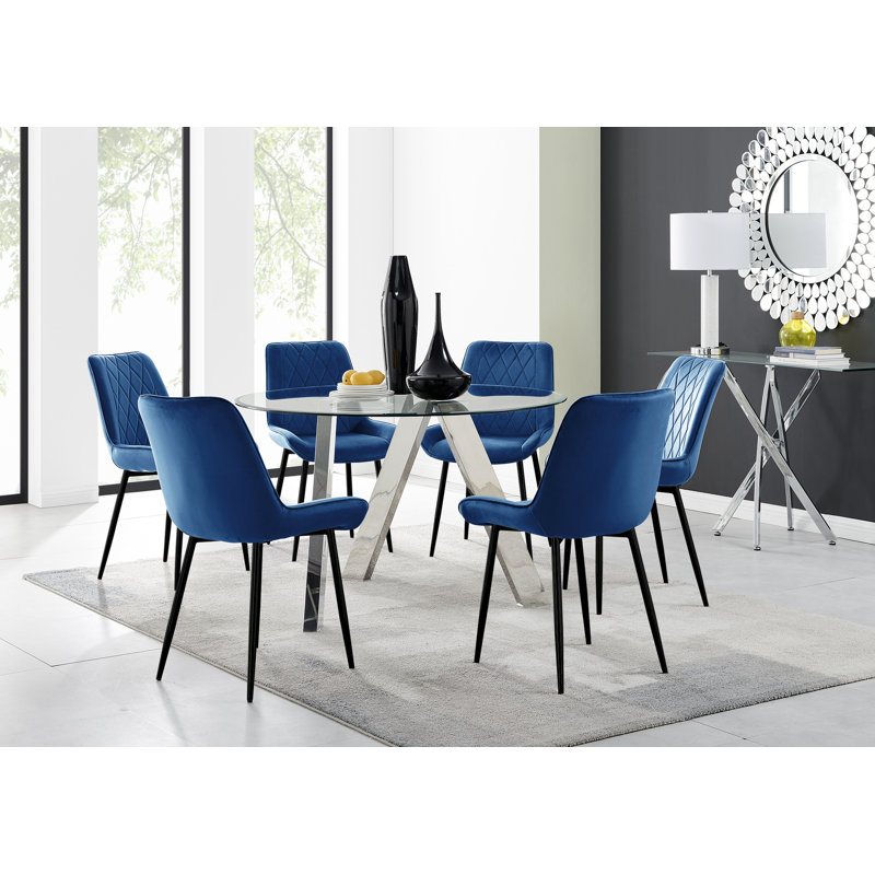 Eubanks 6 - Person Dining Set, Navy/Black
