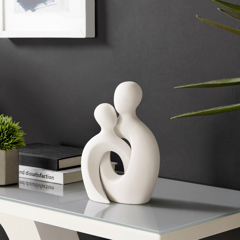 Hans Cream Abstract Intersecting Circle Couple Matte Ceramic Sculpture