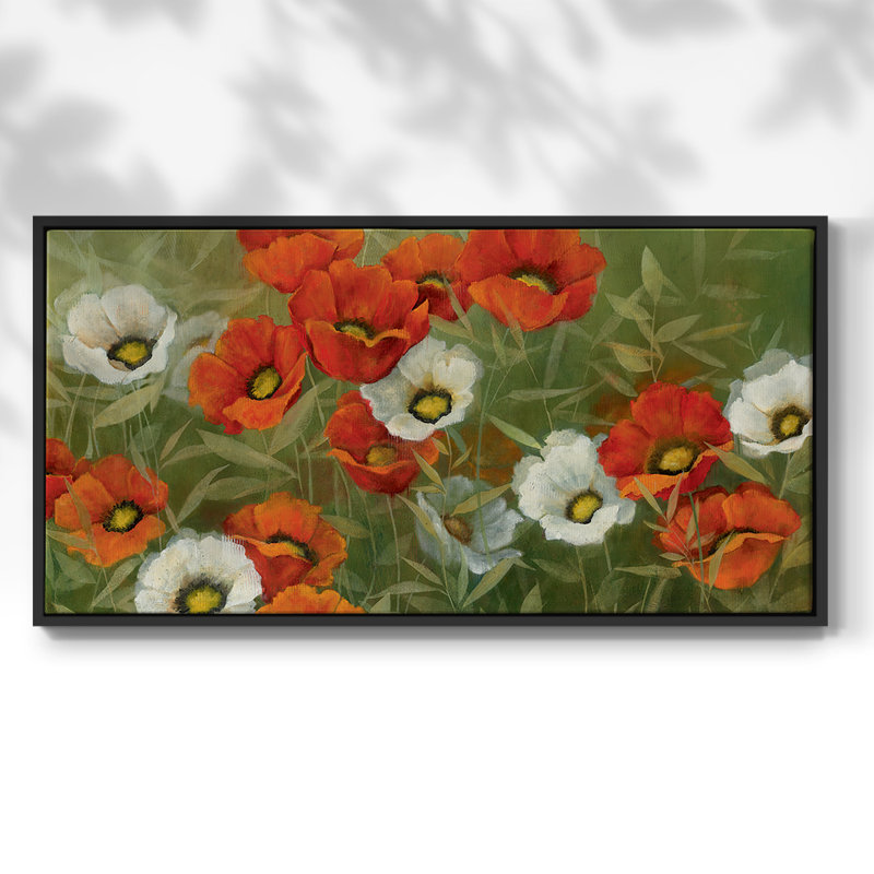 «Poppy Symphony», toile tendue avec châssis tendue, prête à être accrochée, H 25 po x l 49 po, Noir