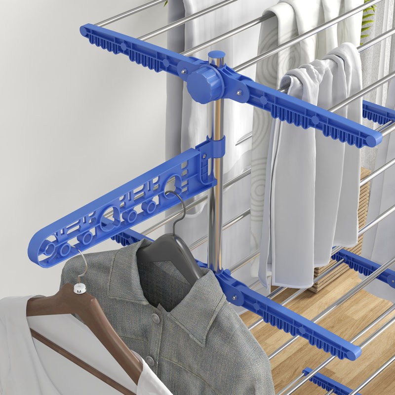 HOMCOM 4-Tier Clothes Airer Foldable with Wheels, Silver/Blue