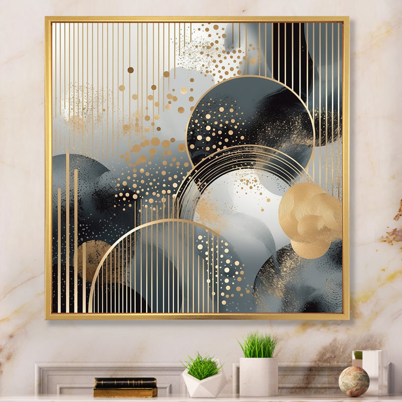 Or moderne, formes minimalistes I - décoration murale abstraite, Cadre flottant doré, H 16 po x l 16 po x P 1 po