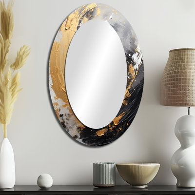 Yin Yang Beyond Duality Abstract Gold And Black II - Large Oval Wall Mirror On Metal