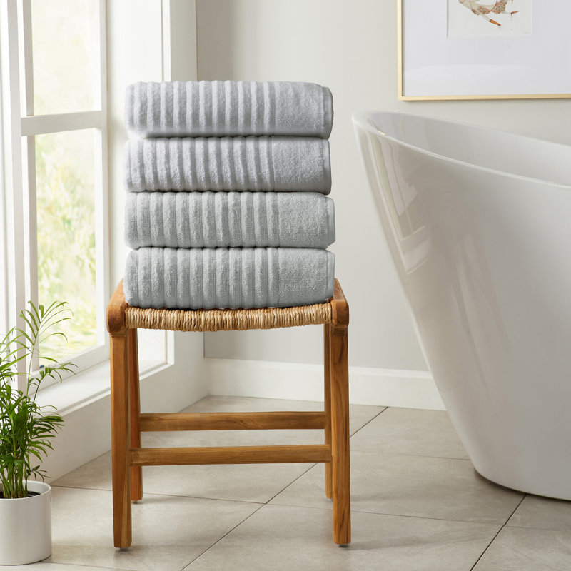 100% Zero-Twist Cotton Ribbed Bath Towels , Dune, Hand Towels - 6 Pack