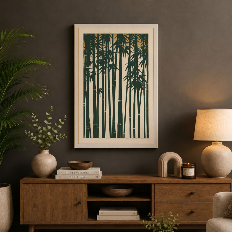 Bamboo Grove Japandi - Wrapped Canvas, 30x20 - 76.2 x 50.8 cm, Sage Border