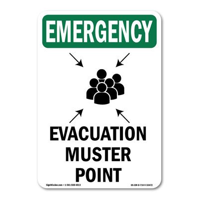 Evacuation Muster Point With Symbol Decal 10" X 7"