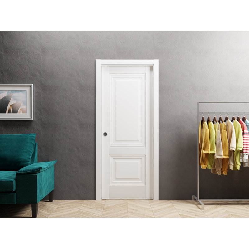 Sliding French Pocket Door | Lucia 8831 White Silk | Kit Trims Rail Hardware | Solid Wood Interior Bedroom Sturdy Doors