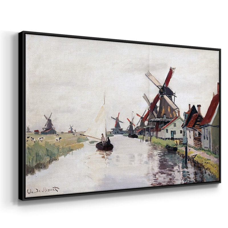 Moulins à vent aux Pays-Bas, 1871, H 25 po x l 37 po x P 2 po, Toile encadrée noire