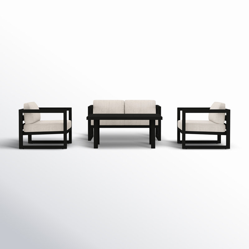 Smith 4 - Person Patio Conversation Set with Cushions, Cast Silver Sunbrella®, Black, 25" H x 54" W x 25.5" D 