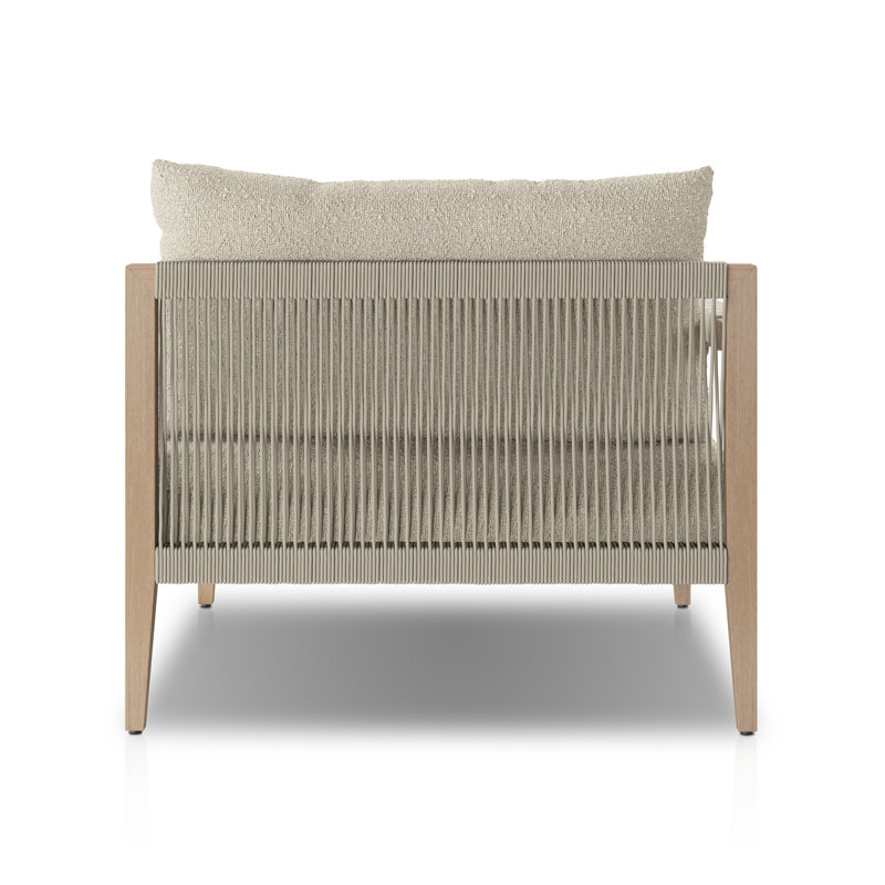 Sherwood Outdoor Teak Chaise Lounge, Fiqa Cream Boucle, Washed Brown/Gray