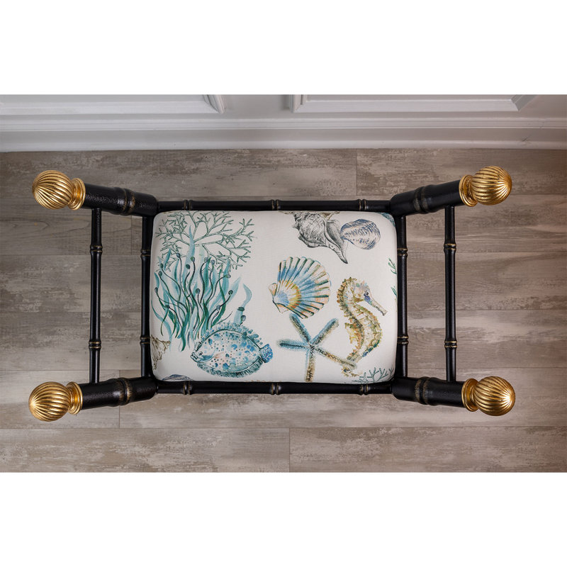 Boca Upholstered Entryway Bench, Black/Gold/Blue