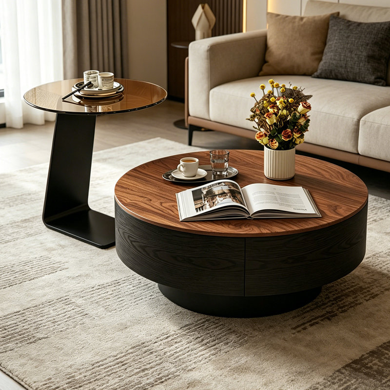Table basse French French Premium, 13" H x 31.49" W x 31.49" D, Tan/Black