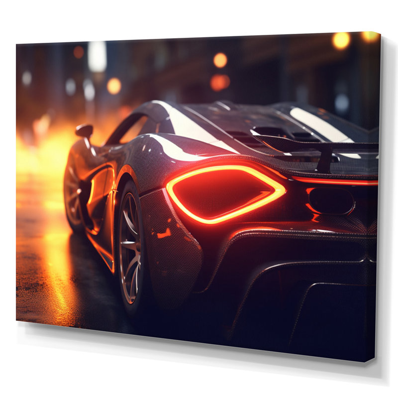 «Exotic Car In The Neon Streets II», reproduction sur toile, Toile tendue, H 34 po x l 44 po x P 1,5 po