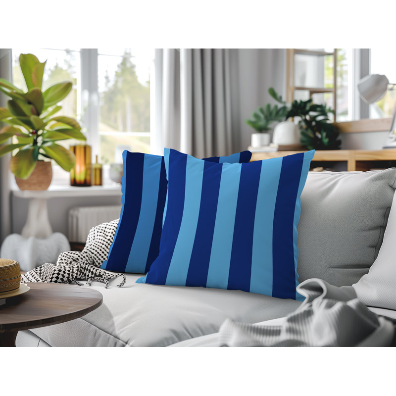 Ensemble de coussins réversibles intérieur / extérieur Stan Stripe, 18x18, Blue/Navy Blue