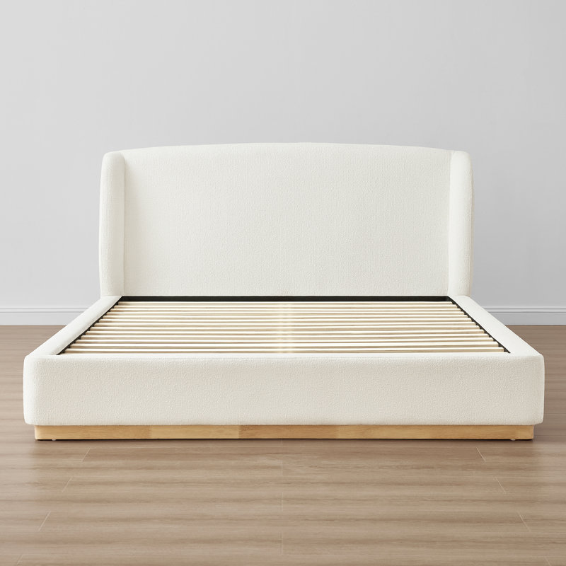 Burritt Modern Boucle Upholstered Wingback Headboard Platform Bed with Solid Wood Frame, Queen
