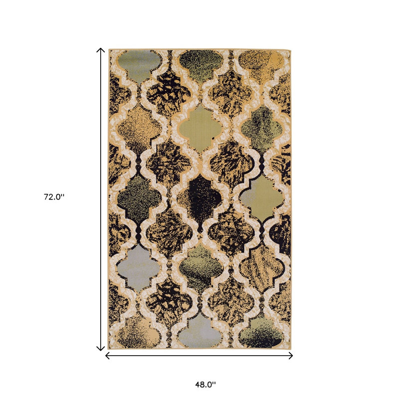 4' X 6' Quatrefoil Power Loom Distressed Stain Resistant Area Rug