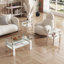 Ensemble de 2, table basse moderne en verre trempé, table de bout, table carrée pour le salon, transparent / blanc-1024876546-1024876547