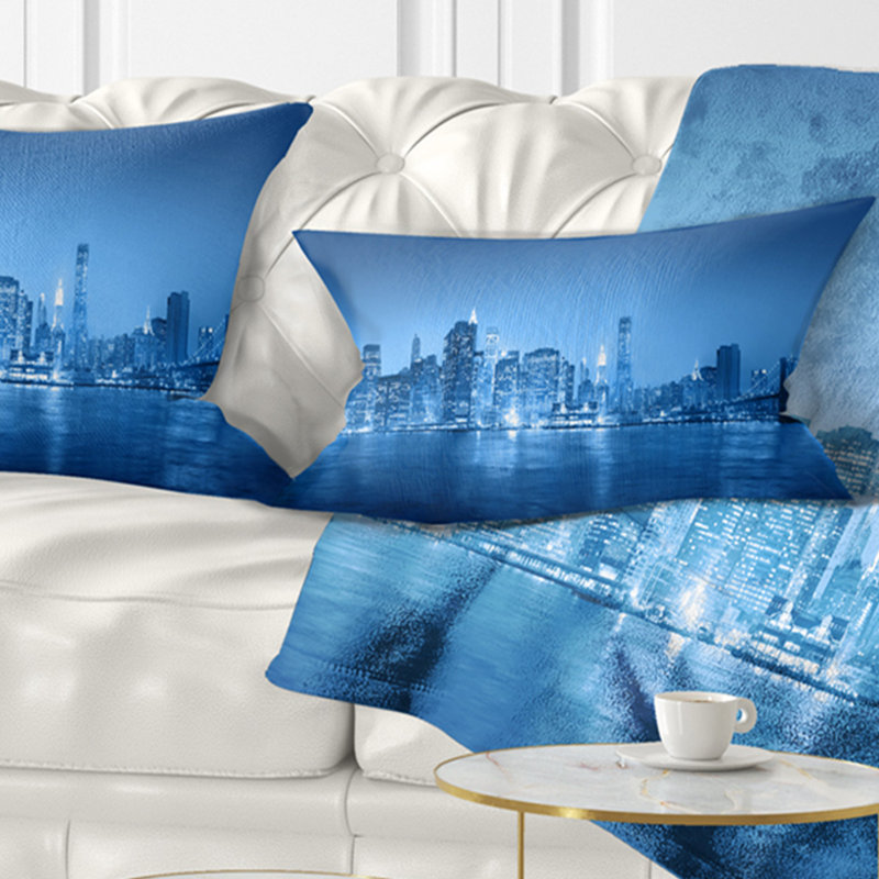Coussin Blue Panorama - New York City, Square 16" x 16"